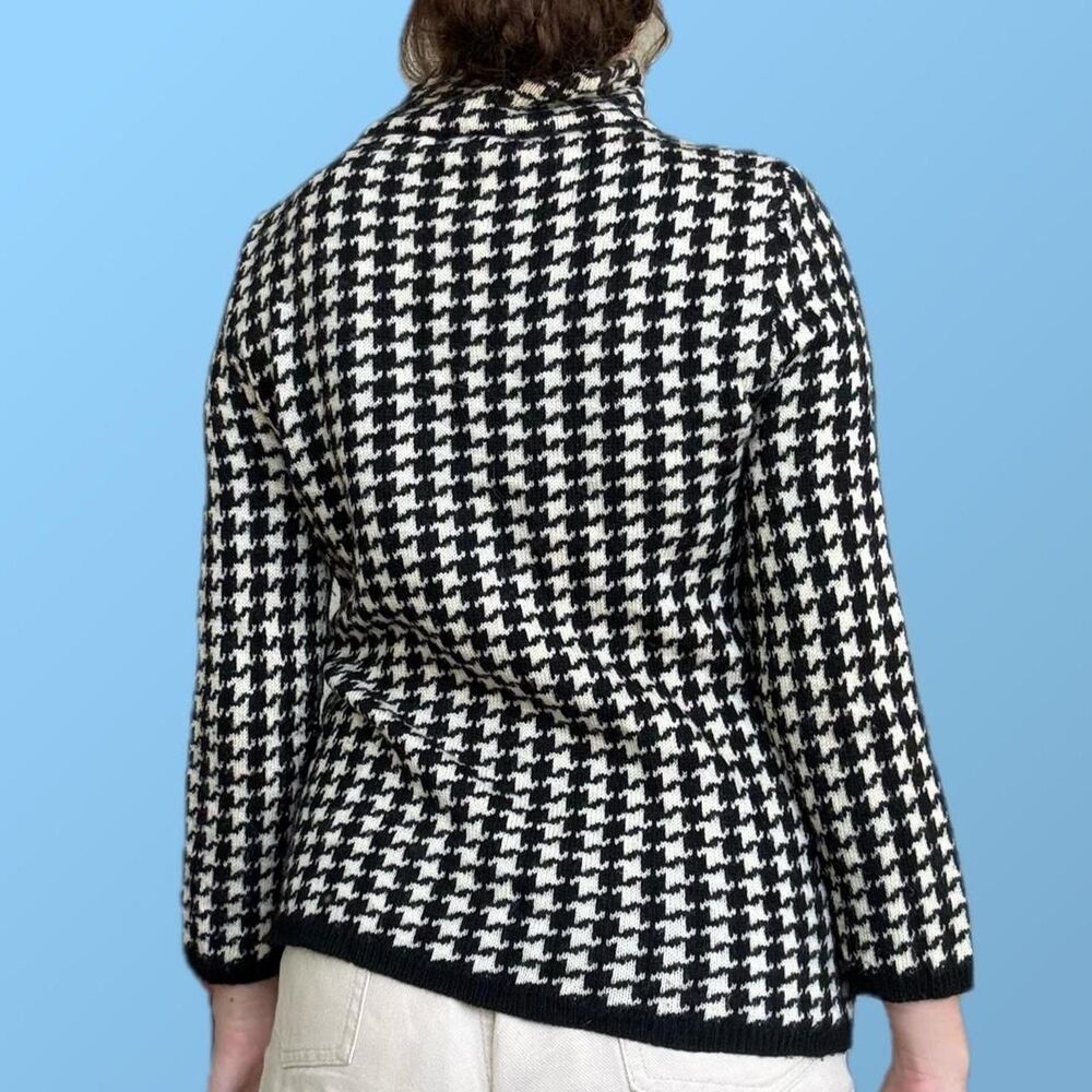 Vintage Lauren Ralph Lauren Houndstooth Mock Neck Sweater | Merino Wool Blend | - Picture 2 of 7